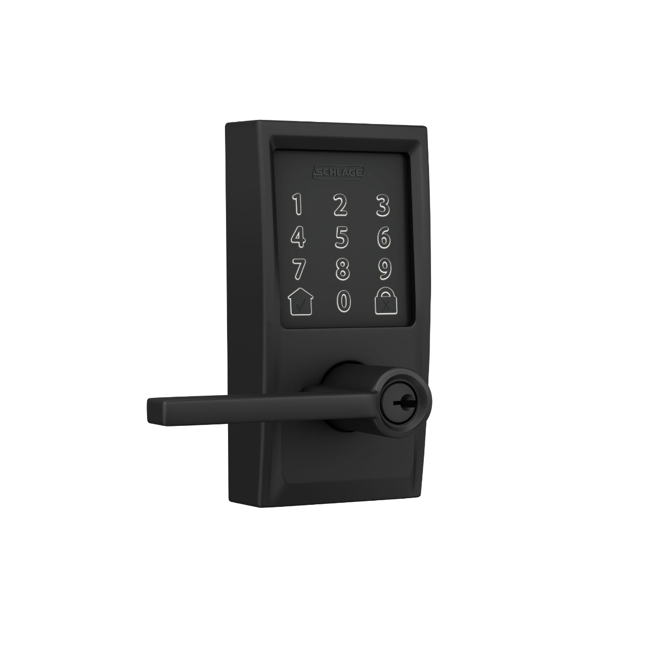 Schlage Encode lever with Century trim and Latitude handle in matte black